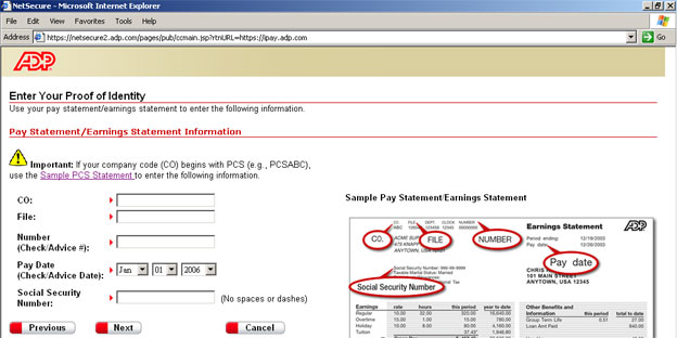 Screenshot of proof of identity registration page