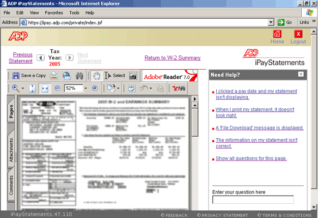 Screenshot of an electronic W-2 statement